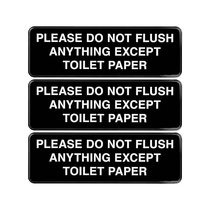 Excello Global Products Please Do Not Flush Indoor/Outdoor Wall Sign, 9" x 3", Black/White, 3/Pack (EGP-HD-0255-S) image 1