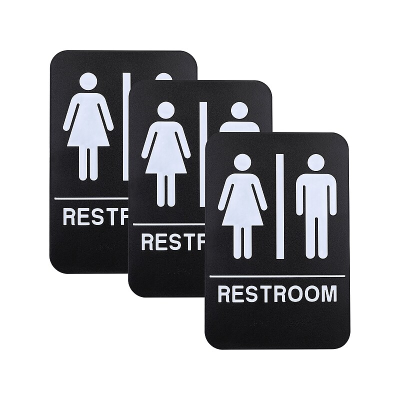 Excello Global Products Indoor/Outdoor Restroom Wall Sign with Braille Text, 6" x 9", Black/White, 3/Pack (EGP-HD-0275-S) image 1