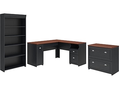 Bush Furniture Fairview 60"W L Shaped Desk with Lateral File Cabinet and 5 Shelf Bookcase - Thumbnail 2