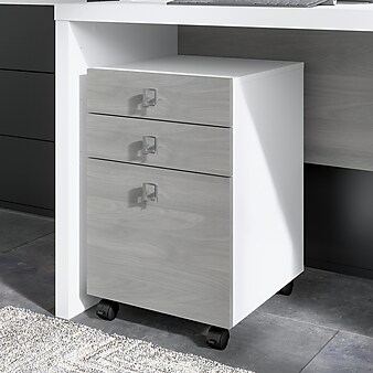 Office by kathy ireland® Echo 3-Drawer Vertical File Cabinet, Mobile, Letter, Pure White/Modern Gray, 16" (KI60501-03)