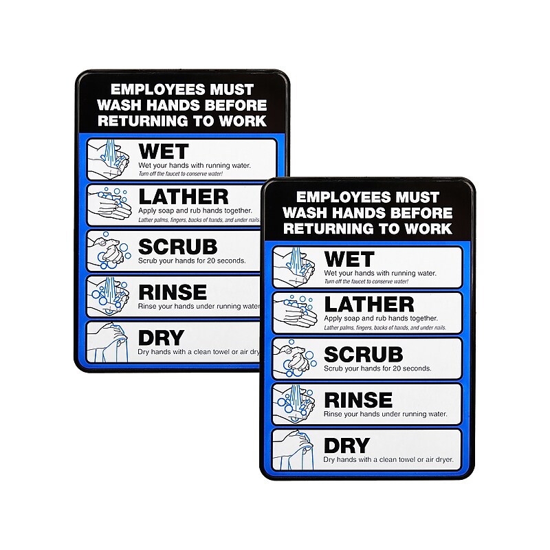 Excello Global Products Employees Must Wash Hands Indoor Wall Sign, 5" x 7", Multicolor, 2/Pack (EGP-HD-0171-S) image 1