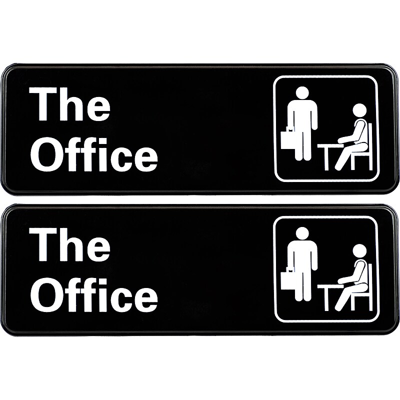 Excello Global Products The Office Indoor/Outdoor Wall Sign, 9" x 3", Black/White, 2/Pack (EGP-HD-0064-S) image 1