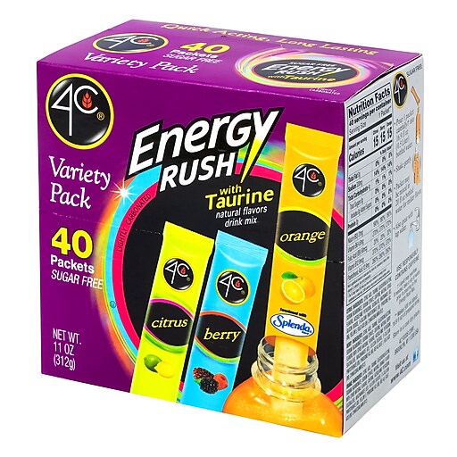 4C Energy Rush Sugar Free Drink Mix with Taurine Variety Pack 40CT (22002037) Staples