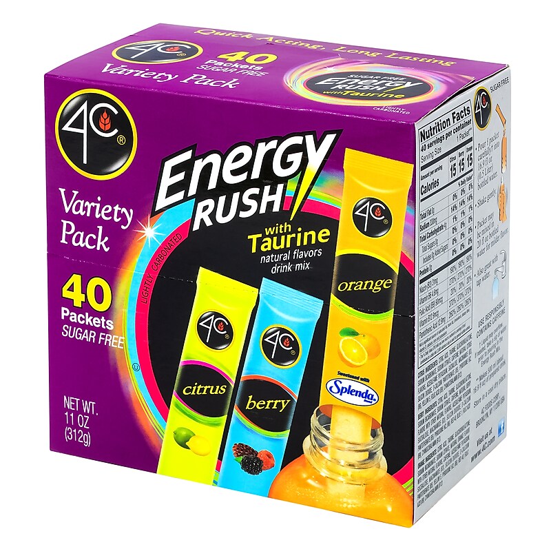 4C Energy Rush Sugar Free Drink Mix with Taurine Variety Pack 40CT (220-02037) image 1