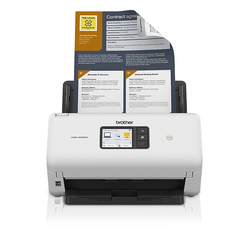 Brother ADS3300W Wireless Duplex Document Scanner, White/Black image 1
