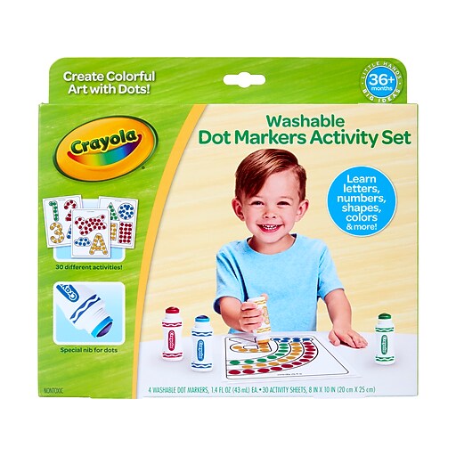 Crayola Washable Dot Markers with Activity Pages, Assorted Colors, 4/Set (811494) Staples