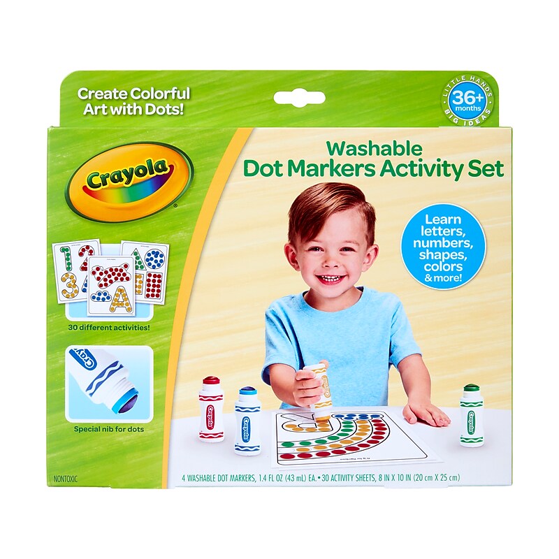 Crayola Washable Dot Markers with Activity Pages, Assorted Colors, 4/Set (81-1494) image 1