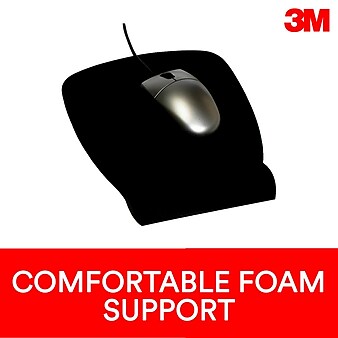 3M™ Mouse Pad with Foam Wrist Rest, Black, Durable Fabric Cover, Anti-microbial Product Protection (MW209MB)