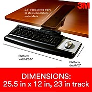 3M™ Easy Adjust Keyboard Tray, 25.5" x 12" Wood Platform, 23" Track, Black, Wrist Rest and Mouse Pad (AKT90LE)