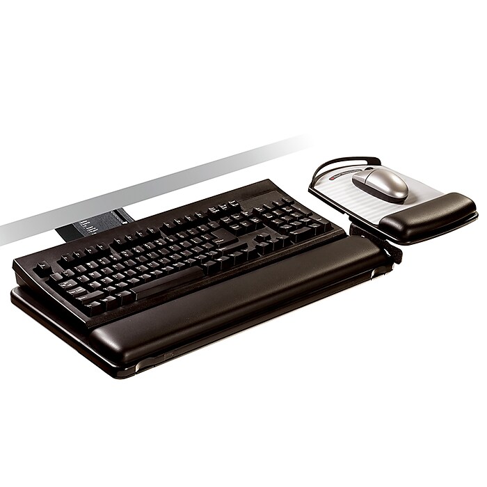 3M Sit Stand Easy Adjust Keyboard Tray with Adjustable Keyboard and Mouse Platform 23 Track AKT180LE Staples