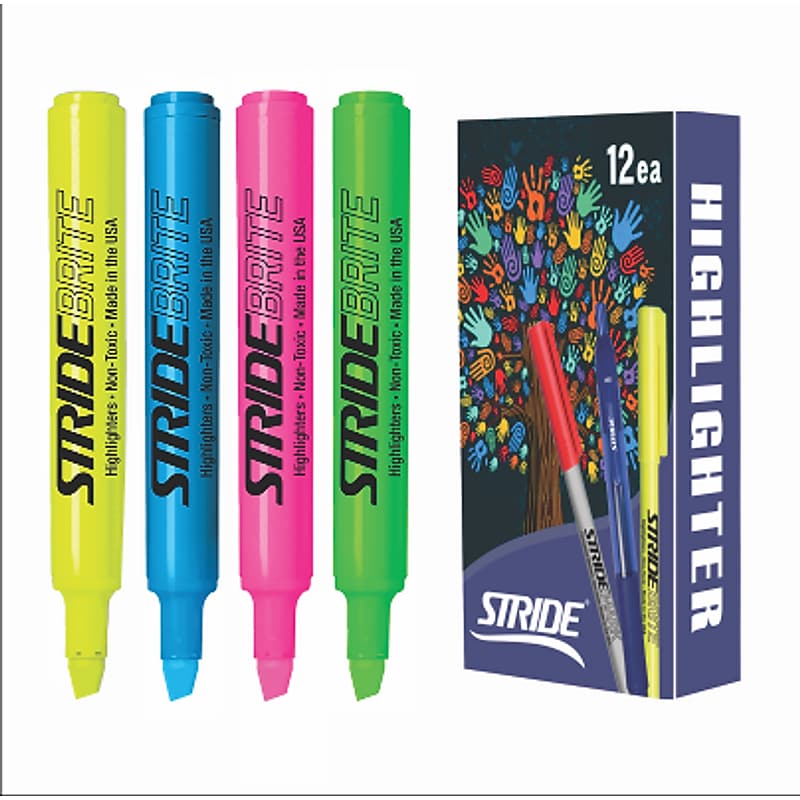 StrideBrite Tank Highlighters, Chisel Tip, Assorted Colors, 12/Pack (42012) image 1