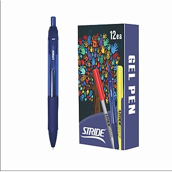 StrideRio Retractable Gel Pen, Medium Point, Blue Ink, Dozen (52002)