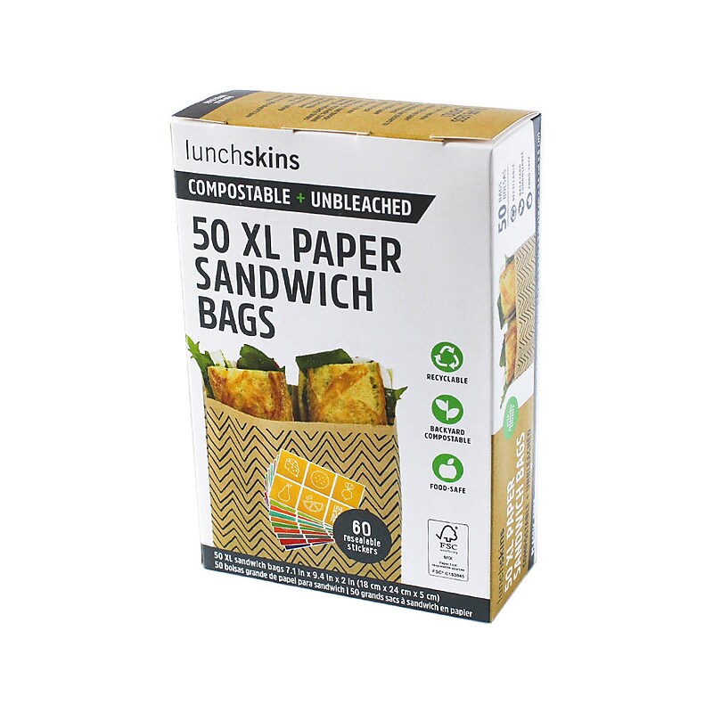 LunchSkins Chevron XL Sandwich Bag with Resealable Stickers, Kraft/Black, 50/Box (860000586764) image 1