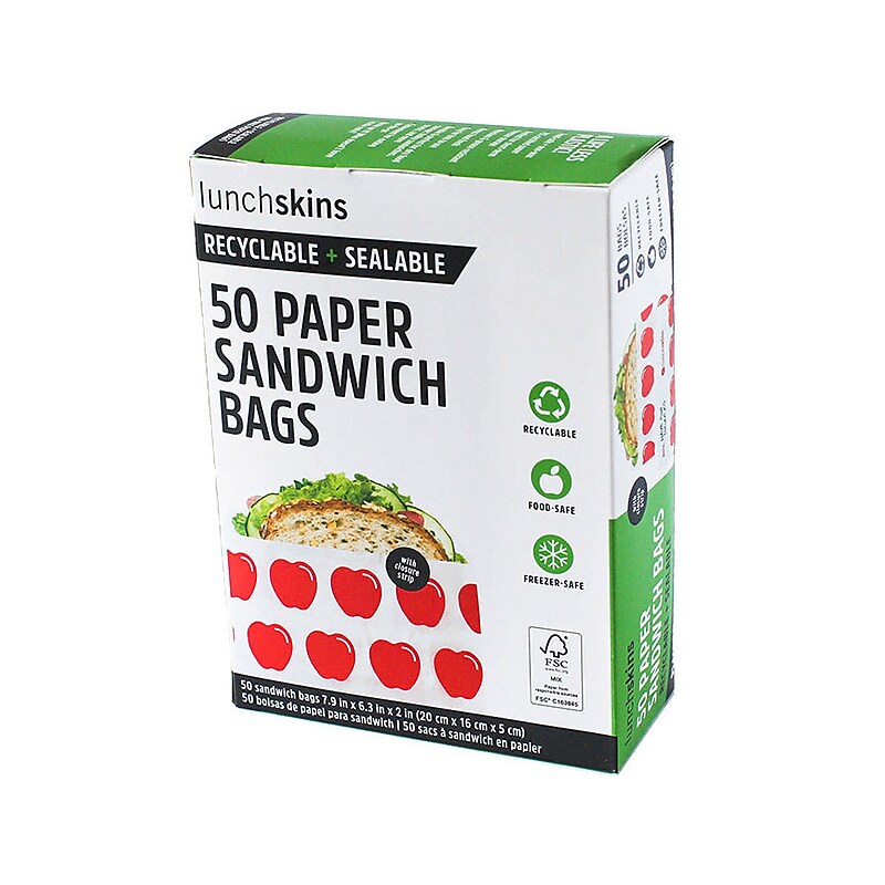 LunchSkins Apple Peel & Seal Sandwich Bag with Closure Strip, White/Red, 50/Box (854735005911) image 1