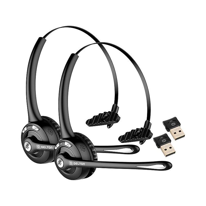 Delton Noise Canceling Bluetooth On Ear Mobile Headset, Black, 2/Pack (DBTHEAD10XBTDLX2) image 1
