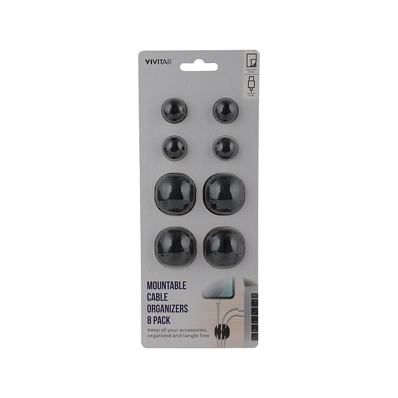 Vivitar Mountable Cable Organizers, Black, 8/Pack (QUB3400BLKT3524) image 1