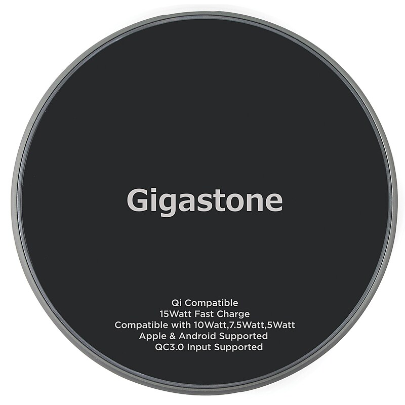 Gigastone Qi Certified Fast Wireless Charging Pad, Black, (GS-GA-9700B-R) image 1