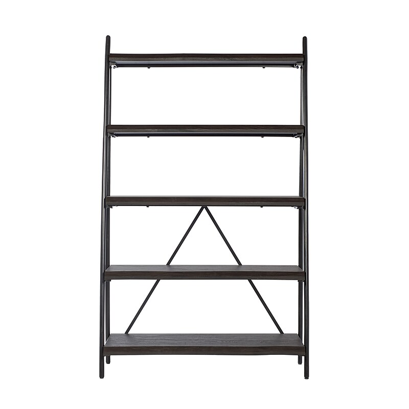 Gry Mattr Live Edge 66.14"H 5-Shelf Ladder Bookcase, Black Walnut (GMCC-00842) image 1