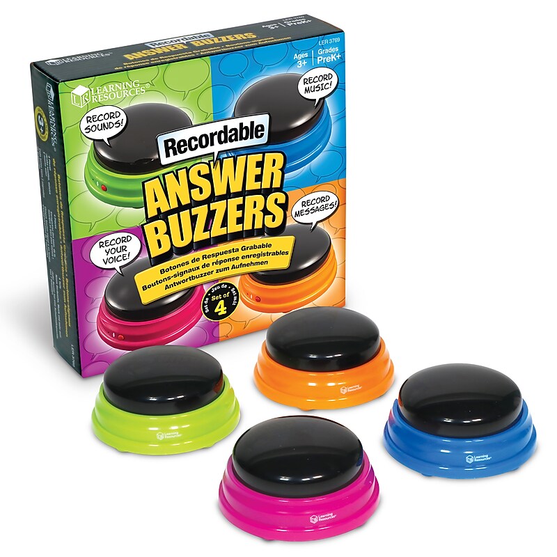 Learning Resources Recordable Answer Buzzers, Assorted Colors, 4/Set (LER3769) image 1