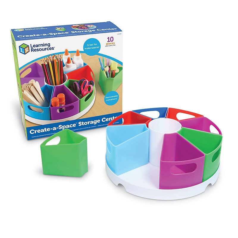 Learning Resources Create a Space Storage Center for Kids, 10-Piece Set Desk Organizer, Assorted Colors image 1