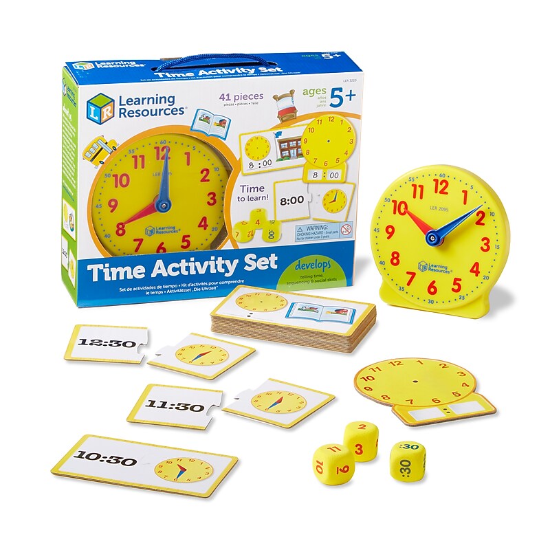 Learning Resources Time Activity Set Teaching Clocks for Kids Manipulative, Yellow (LER3220) image 1