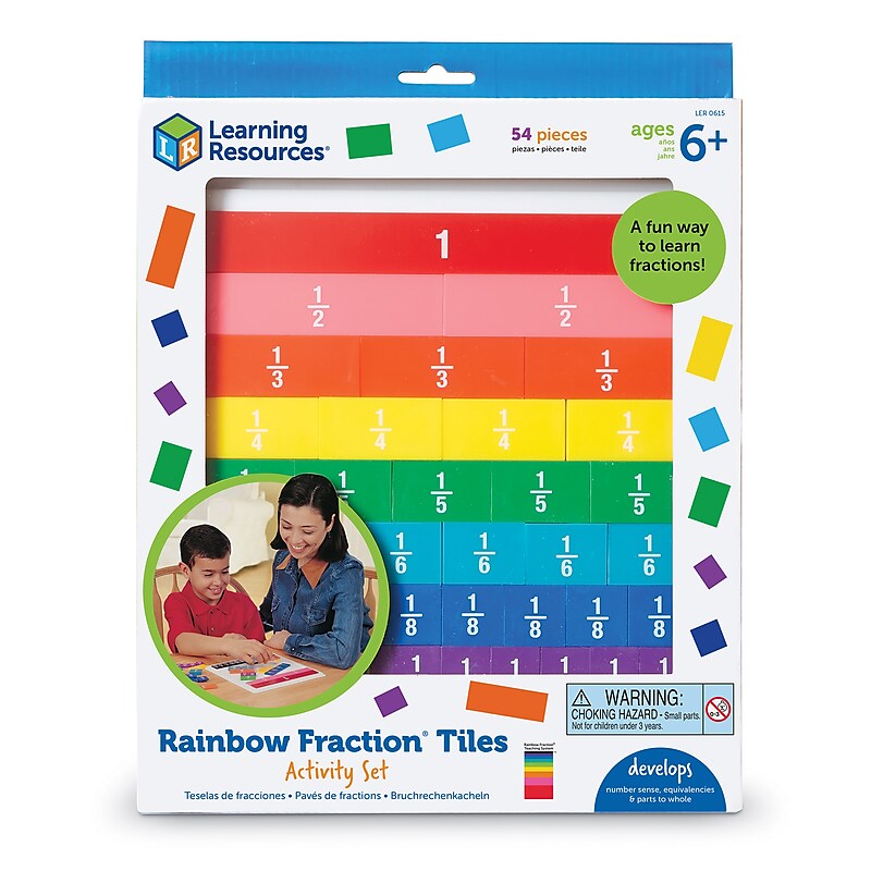 Learning Resources Rainbow Fraction Tiles Early Math Skills Manipulative, Assorted Colors, 54 Pieces/Set (LER0615) image 1