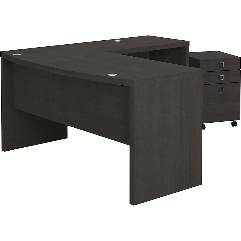 Bush Business Furniture Echo 60"W L Shaped Bow Front Desk with Mobile File Cabinet, Charcoal Maple (ECH007CM) image 1