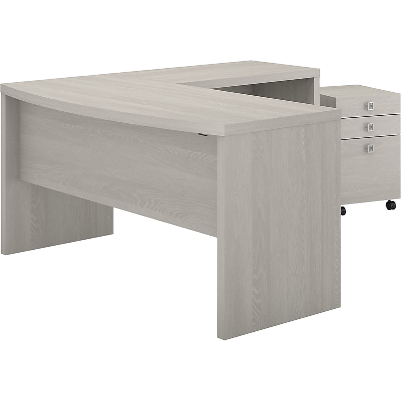 Bush Business Furniture Echo 60"W L Shaped Bow Front Desk with Mobile File Cabinet, Gray Sand (ECH007GS) image 1
