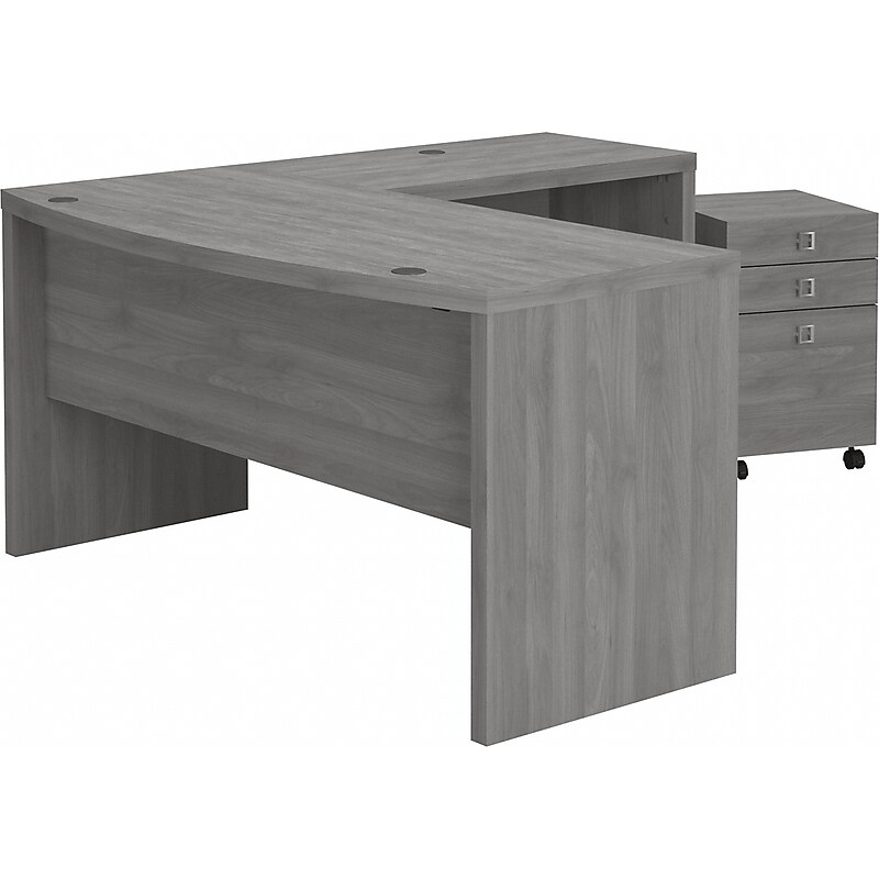 Bush Business Furniture Echo 60"W L Shaped Bow Front Desk with Mobile File Cabinet, Modern Gray (ECH007MG) image 1