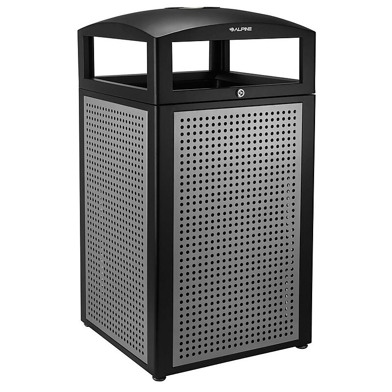 Alpine Industries Steel Outdoor Commercial Trash Can with Ashtray Lid, 40 Gallon, Silver (472-40-SIL) image 1