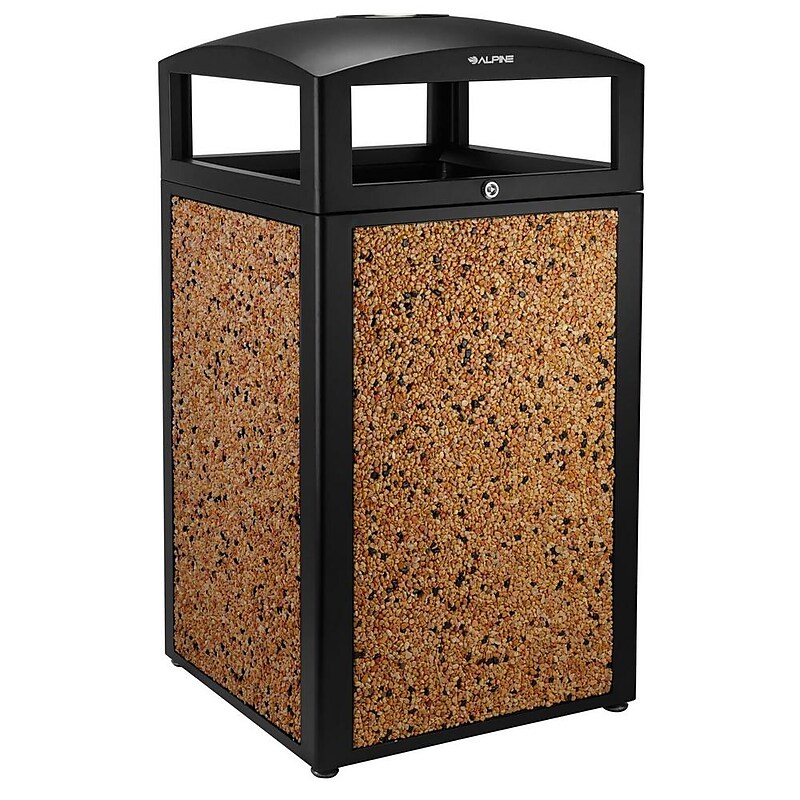 Alpine Industries Steel Outdoor Trash Can with Ashtray Dome Lid, 40 Gallon, Stone (472-40-STO) image 1
