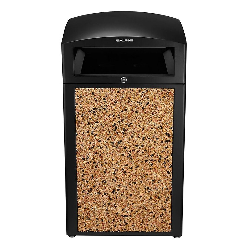 Alpine Industries Steel Outdoor Trash Can with Dome Lid, 40 Gallon, Stone (471-40-STO) image 1