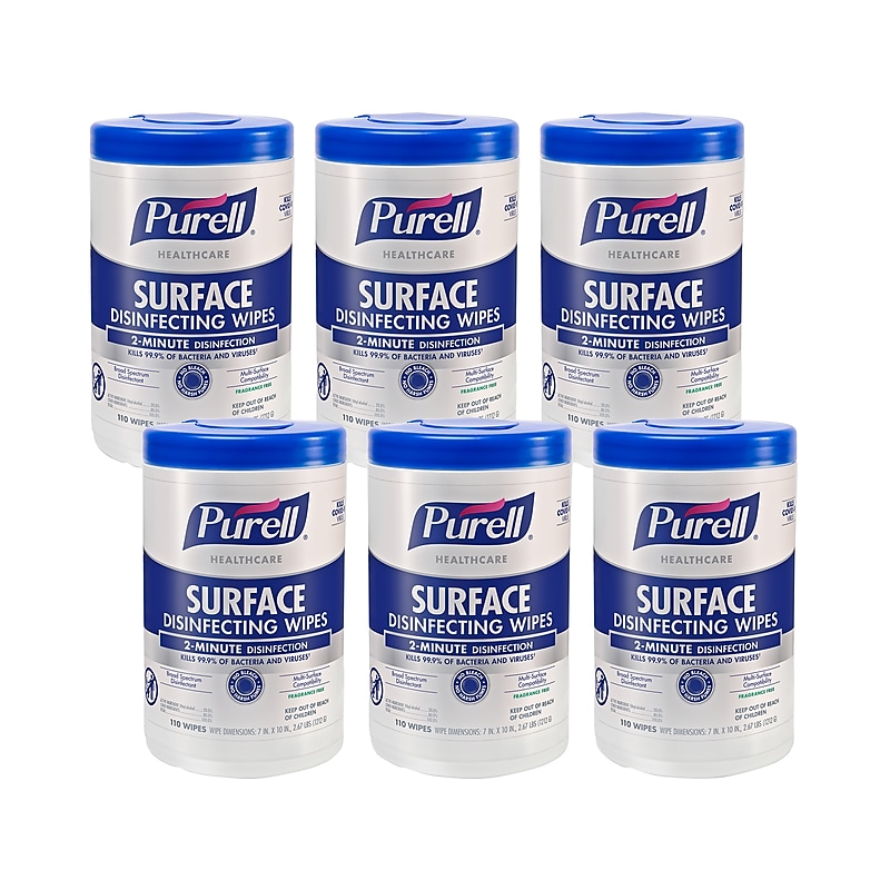 PURELL Healthcare Disinfecting Wipes, 110 Wipes/Container, 6/Carton (9340-06) image 1