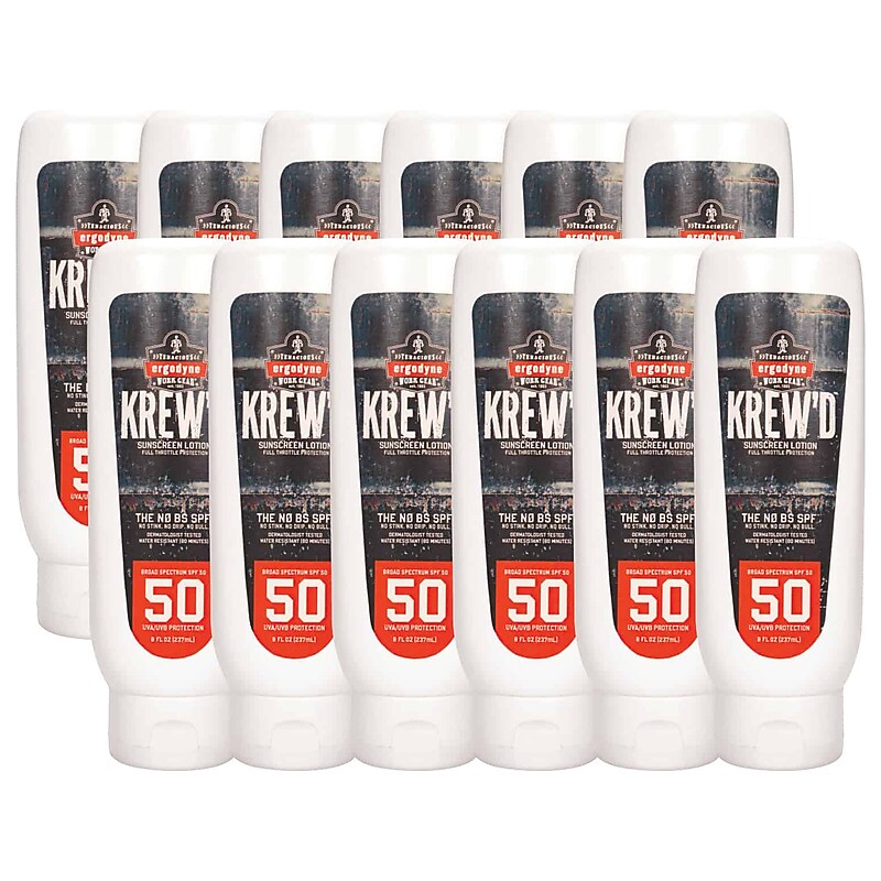 Ergodyne 6351 KREW'D SPF 50 Sunscreen Lotion, 8oz, 12-Pack