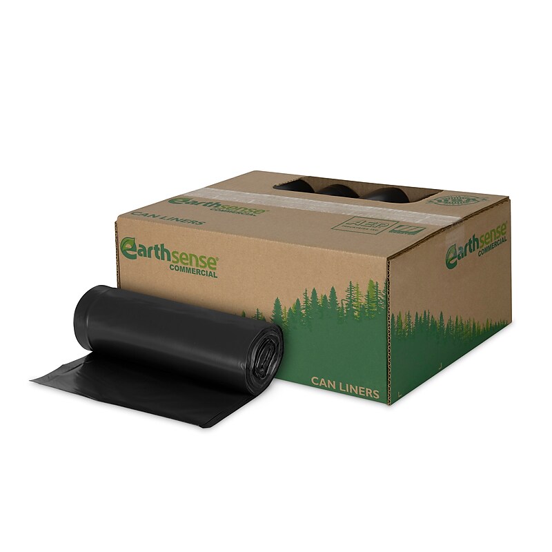Earthsense 55-60 Gallon Commercial Recycled Trash Bags, Black, 100/Carton (RNW6050-538983) image 1