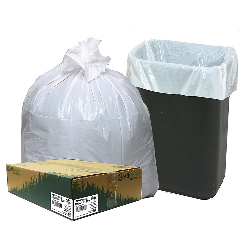 Berry Global Earthsense 13 Gallon Trash Bag, 24" x 33", Low Density, 0.85 mil, White, 150 Bags/Box (RNW1K150V-43228) image 1