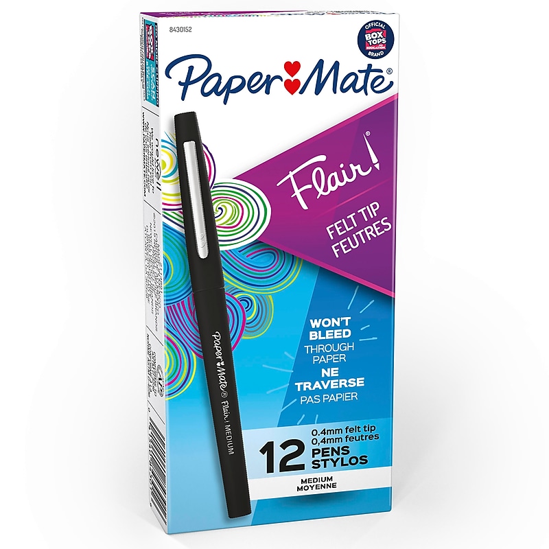 Paper Mate Flair Felt Pens, Medium Point, 0.7mm, Black Ink, Dozen (8430152) image 1