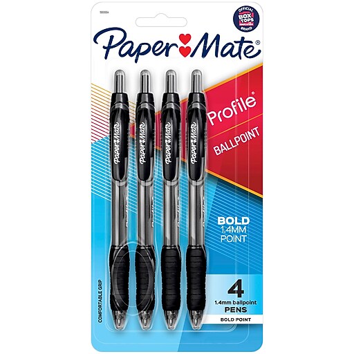 Paper Mate Profile Retractable Ballpoint Pen, Bold Point, Black Ink, 4