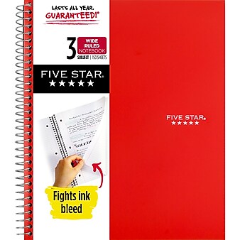 Mead Five Star 3-Subject Notebook, 8" x 10.5", Wide Ruled, 150 Sheets, Assorted Colors (51014)
