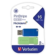 Verbatim PinStripe 16GB USB 2.0 Flash Drive, 2/Pack (99149)