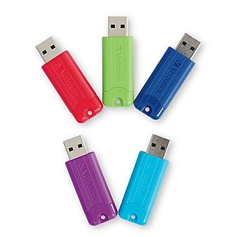 Verbatim PinStripe 64GB USB 3.2 Type A Flash Drive, Assorted Colors, 5/Pack (70389)