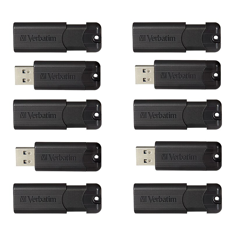 Verbatim PinStripe 32GB USB 3.2 Type-A Flash Drives, Black, 10/Pack (70902) image 1