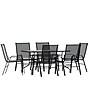 Flash Furniture Brazos Patio Dining Set with 55" Table w/ Umbrella Hole and 6 Flex Comfort Stack Chairs, Black (TLH089R303CBK6)~#|#~sp175460141_sc7