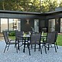 Flash Furniture Brazos Patio Dining Set with 55" Table w/ Umbrella Hole and 6 Flex Comfort Stack Chairs, Black (TLH089R303CBK6)~#|#~sp175460144_sc7