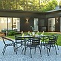 Flash Furniture Lila 55" Patio Table with Umbrella Hole and 6 Slat Stack Chairs, Black (TLH089R017CBK6)~#|#~sp175472535_sc7