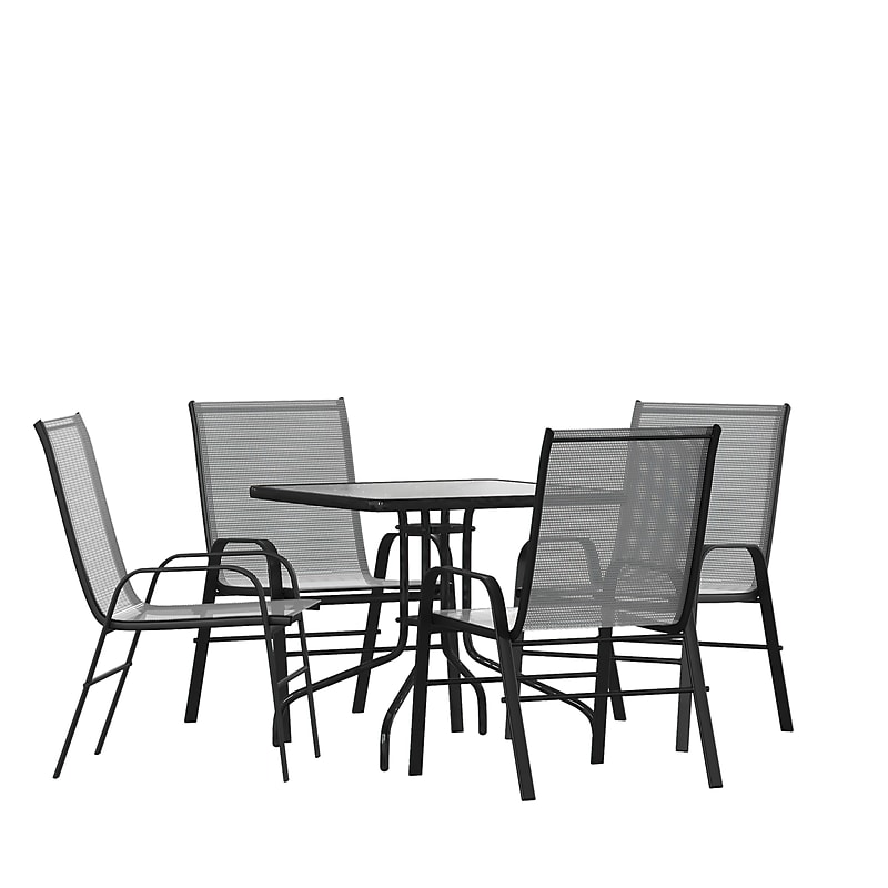 Flash Furniture Brazos Outdoor Patio Dining Set with 31.5" Square Table and 4 Flex Comfort Stack Chairs, Gray (TLH073A2303CGY) image 1