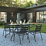 Flash Furniture Lila 55" Patio Table with Umbrella Hole and 4 Slat Stack Chairs, Black (TLH089R017CBK4)~#|#~sp175474769_sc7