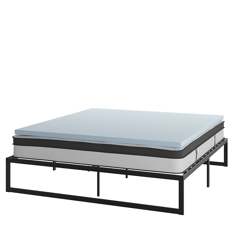 Flash Furniture Leo Platform Bed Frame with 10" Pocket Spring Mattress and 3" Memory Foam Topper, King (XUBD10PSM3M35K) image 1