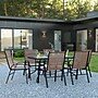 Flash Furniture Brazos Patio Dining Set with 55" Table w/ Umbrella Hole and 6 Flex Comfort Stack Chairs, Brown (TLH089R017CBN6)~#|#~sp175481166_sc7