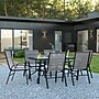 Flash Furniture Brazos Patio Dining Set with 55" Table with Umbrella Hole and 6 Flex Comfort Stack Chairs, Gray (TLH089R017CGY6)~#|#~sp175482356_sc7